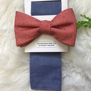 New Goodfellow Adjustable Red Bow Tie & Chambray Blue Pocket Square